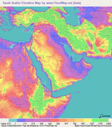 Arabia regional elevation map
