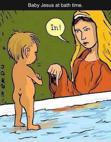 Baby Jesus at bath time