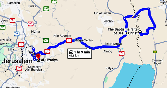 The Baptismal Site of Jesus Christ to al-Eizariya - Google Maps